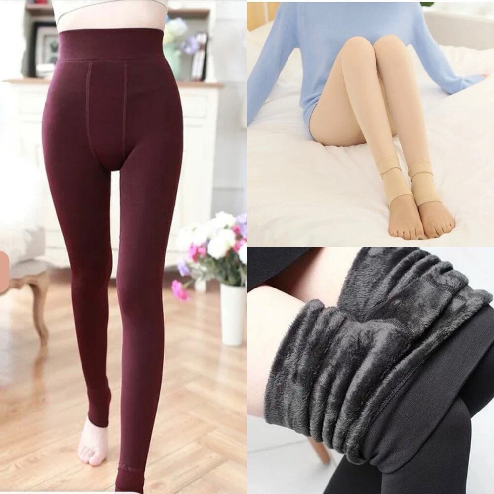 3 Women Thermal Leggings Warm Winter Elastic Fleece Thick Legging Beige Wine Blk